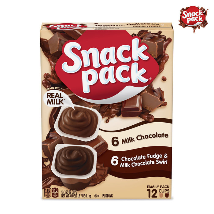Snack Pack 초코퍼지 밀크 초콜릿 푸딩 패밀리 12개입